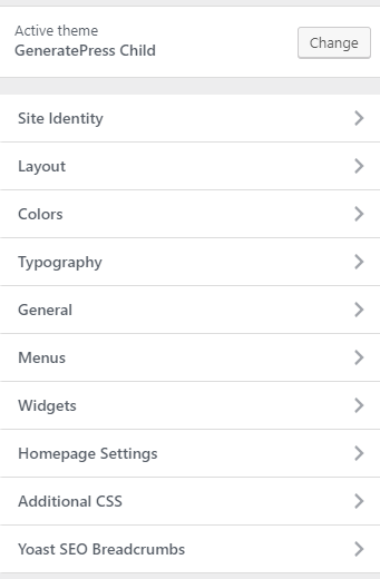 generatepress settings customize