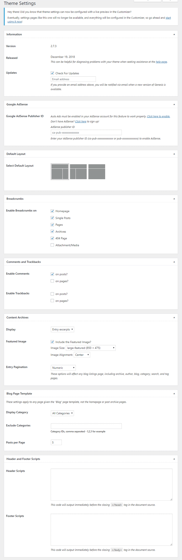 Genesis Framework settings