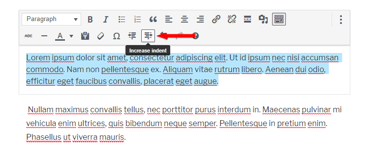 increase indent paragraph gutenberg classic editor