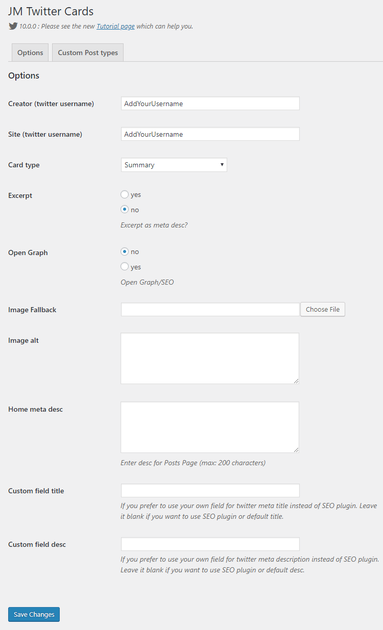 JM Twitter Cards settings