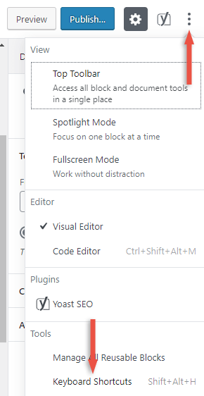 gutenberg keyboard shortcuts