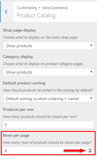 select number of rows per page in woocommerce