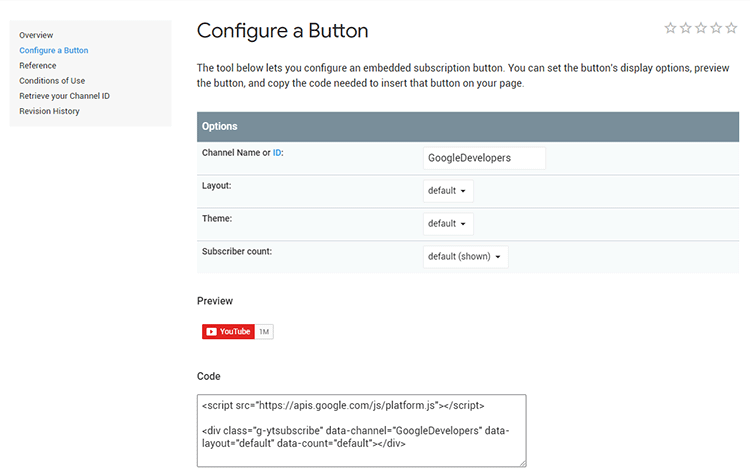 configure youtube subscribe button