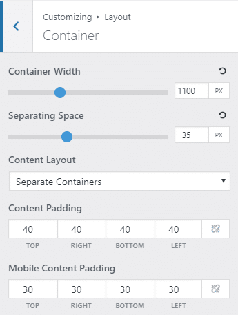 GeneratePress container options