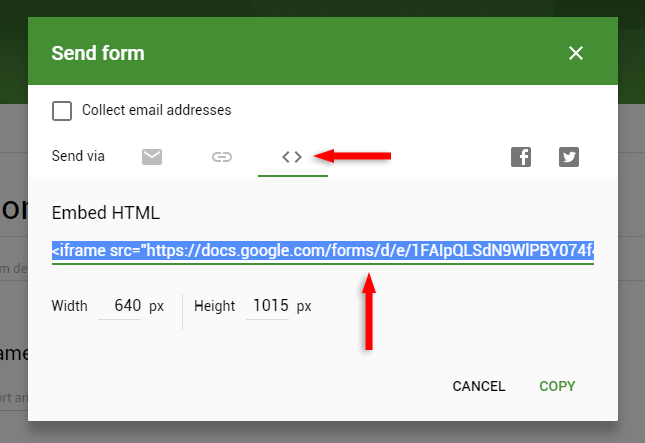 google forms embed html