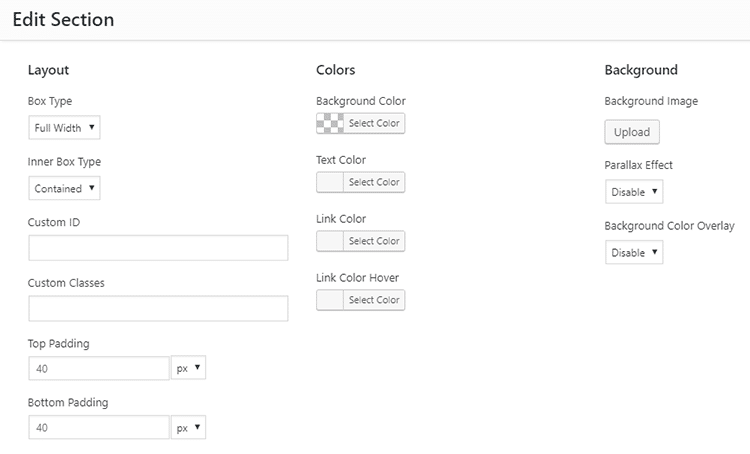 section settings GeneratePress