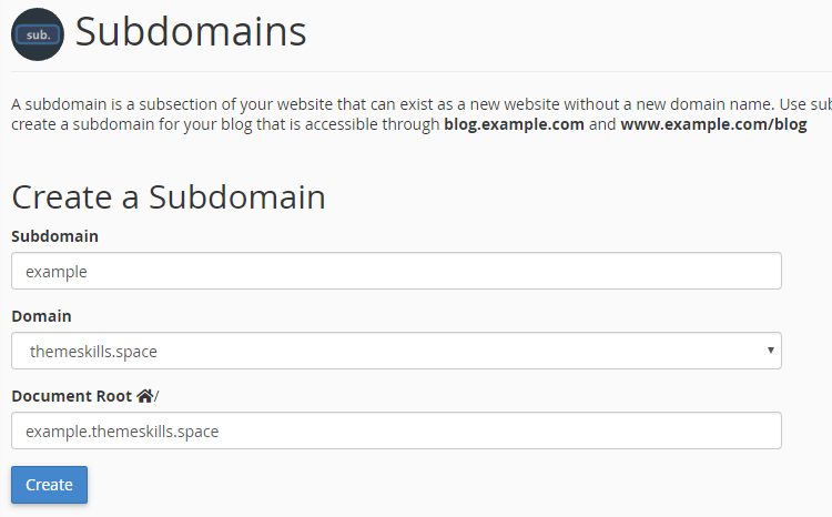 create a subdomain in cpanel