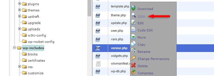 version.php wordpress file