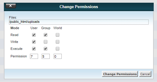 750 wordpress folder permission