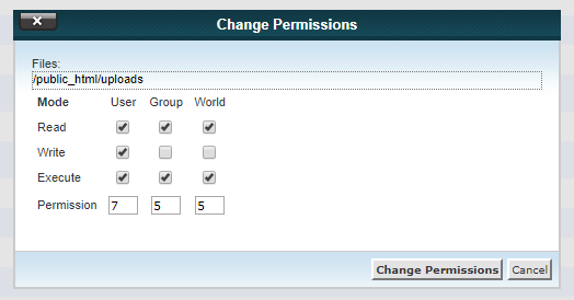 755 wordpress folder permission