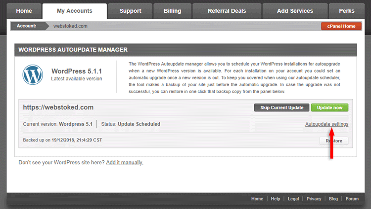 autoupdate settings link siteground