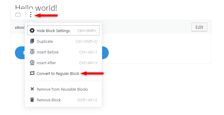 convert reusable block to regular block