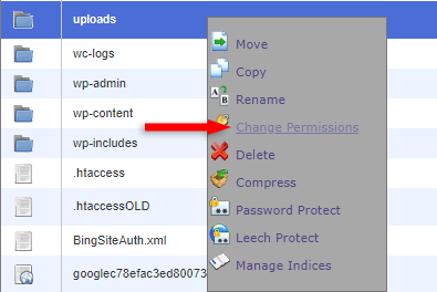cpanel file manager wordpress change permission folder