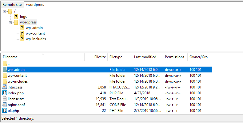 filezilla wordpress files