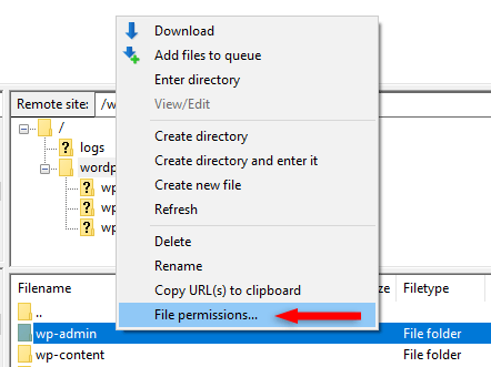 file permissions filezilla