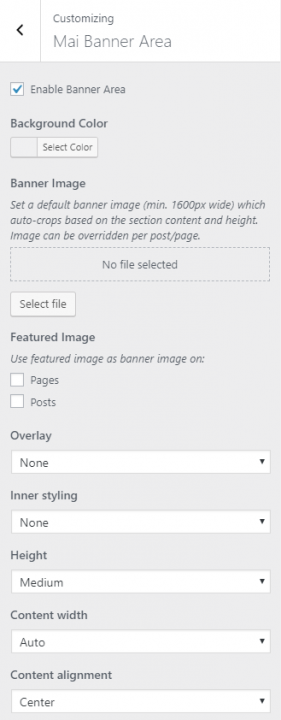 mai lifestyle pro theme banner area options