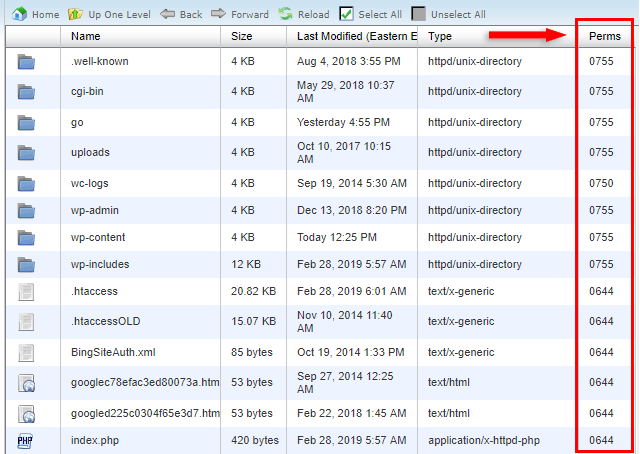 cpanel file manager wordpress permissions