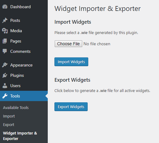 widget importer and exporter wordpress plugin