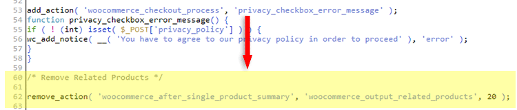 remove woocommerce related products php code