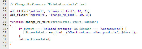 change woocommerce related products text in functions.php
