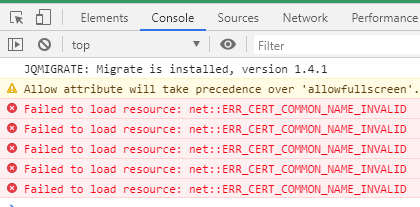 Failed to load resource: net::ERR_CERT_COMMON_NAME_INVALID