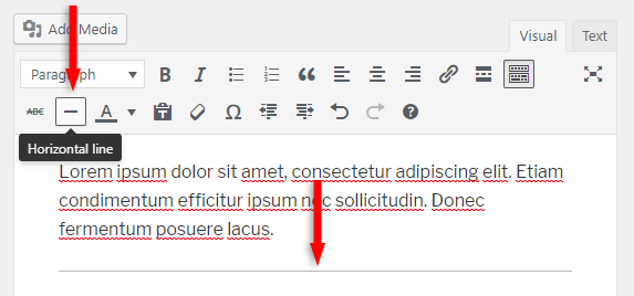 horizontal line button wordpress visual editor