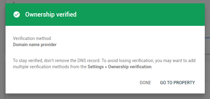 dns ownership verified google search console