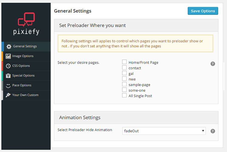 wordpress preloader unlimited general settings