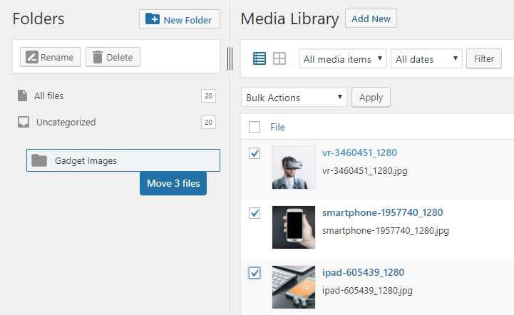 wordpress media library folder