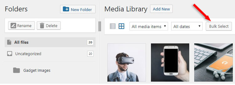 bulk select images media library wordpress