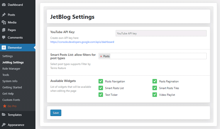 jetblog settings
