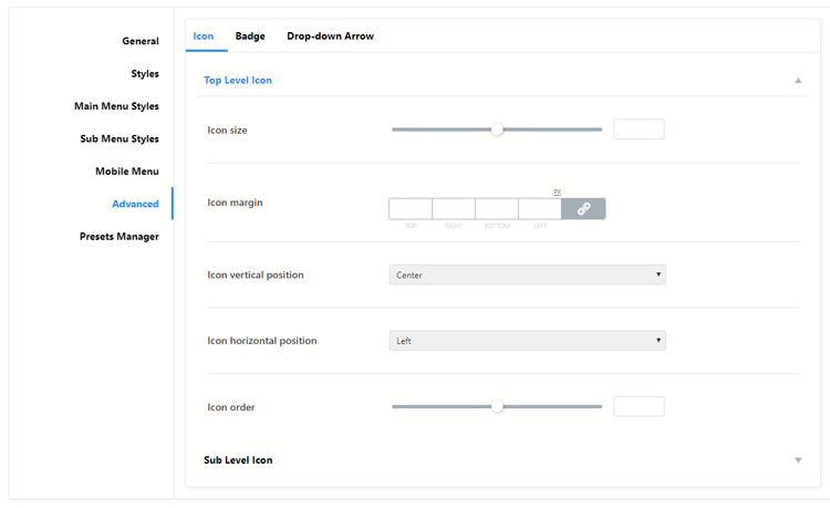 jetmenu advanced settings