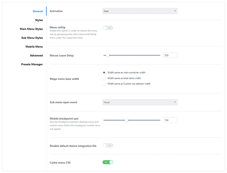 jetmenu general settings