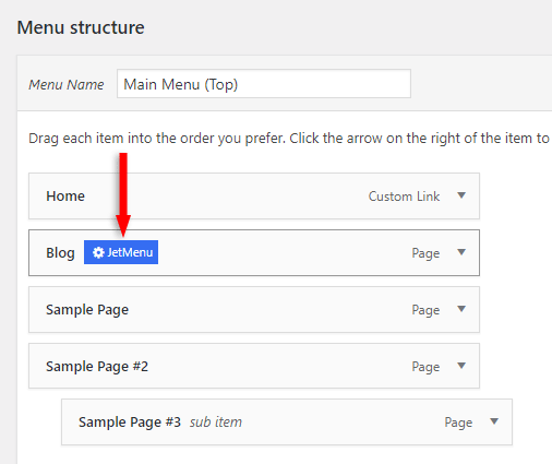 edit menu with jetmenu