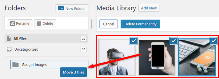 bulk move files media library wordpress