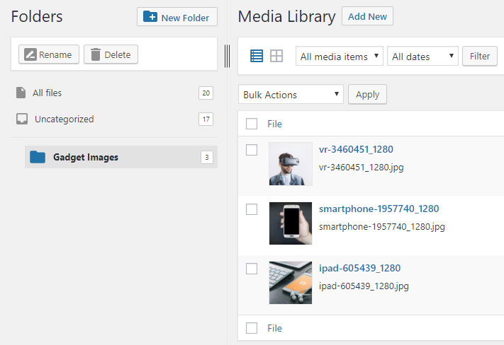 wordpress media library folder