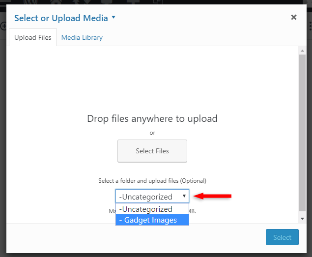 upload new media file in folder wordpress